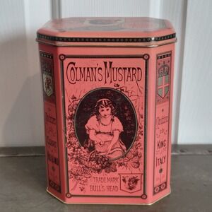 Vintage Colman's Mustard Octagonal Decorative Tin Made in England Shabby 7x5.5x4